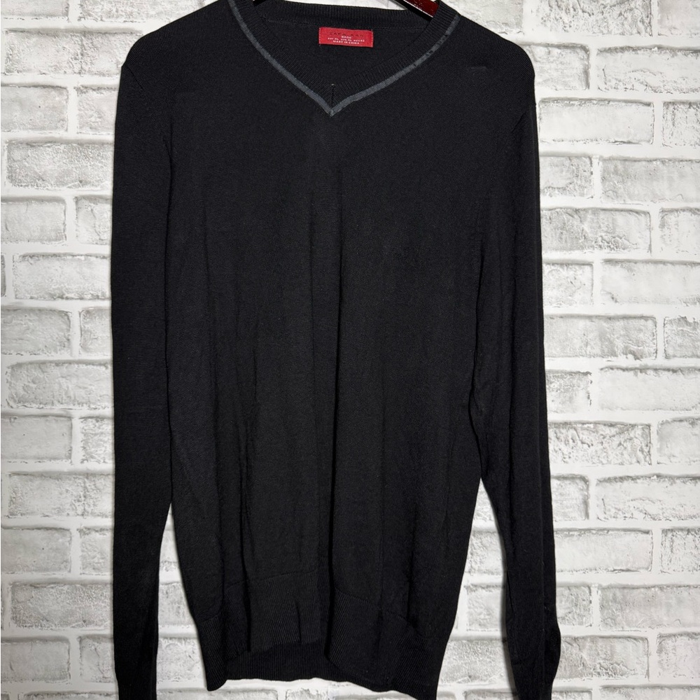 Zara Man Mens Basic Black Long Sleeve V Neck Pullover Sweater Size Extra Large